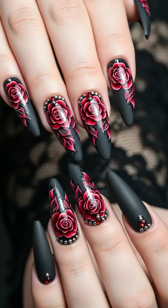 Gothic Rose Acrylics with Crimson Petal Accents