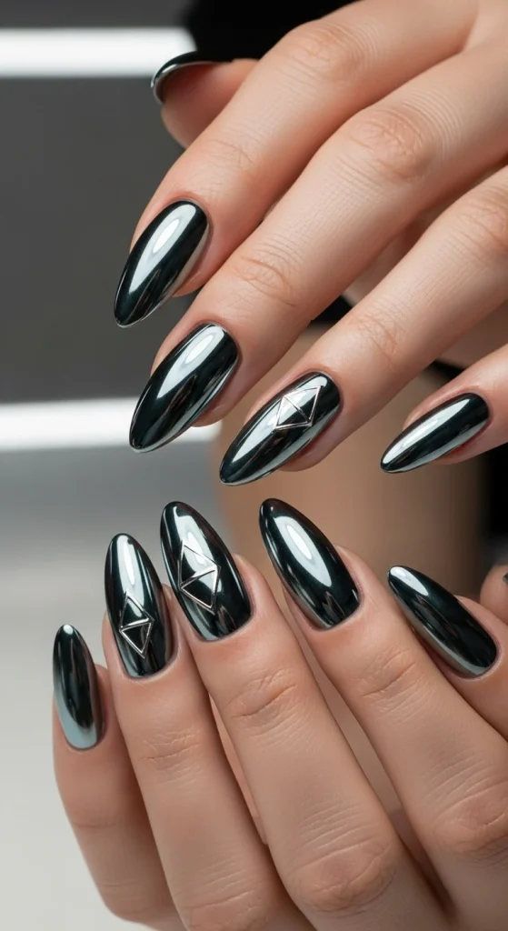 Gunmetal Chrome Nails for a Futuristic Look