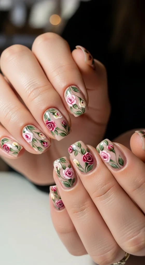 Hand-Painted Blooming Roses