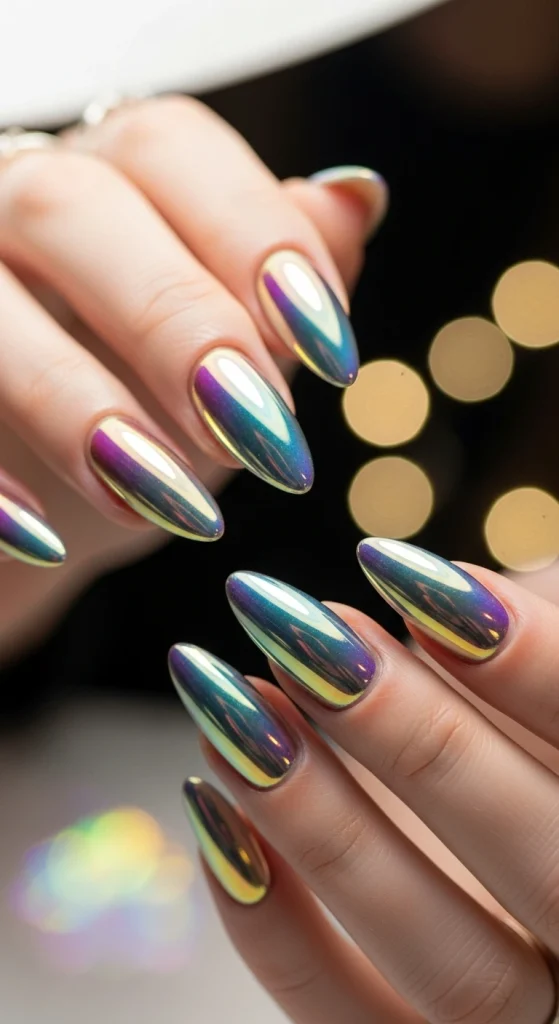 Iridescent Chrome Nails for a Dreamy Effect