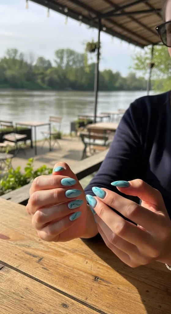 Marble Tiffany Blue Nails