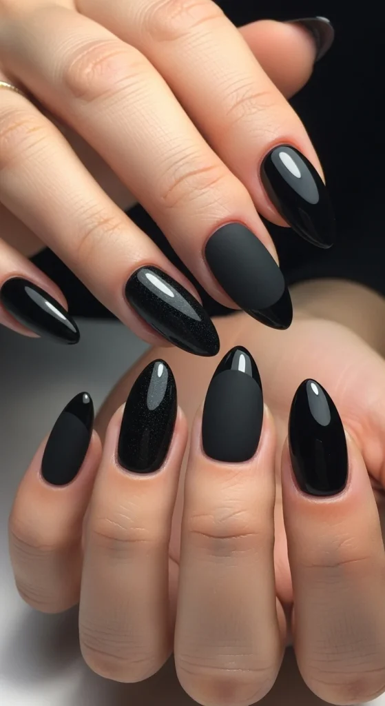 Matte Black Nails with Glossy Tips