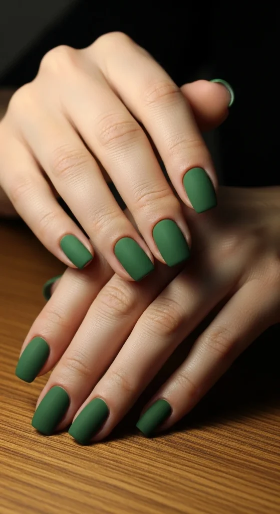 Matte Forest Green Nails