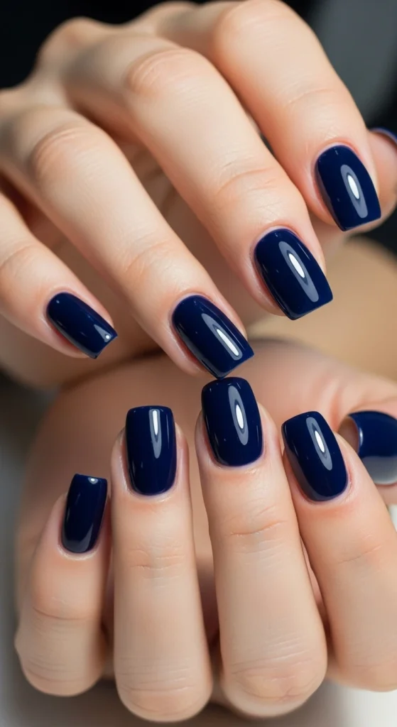 Midnight Blue Nails with a Gloss Finish