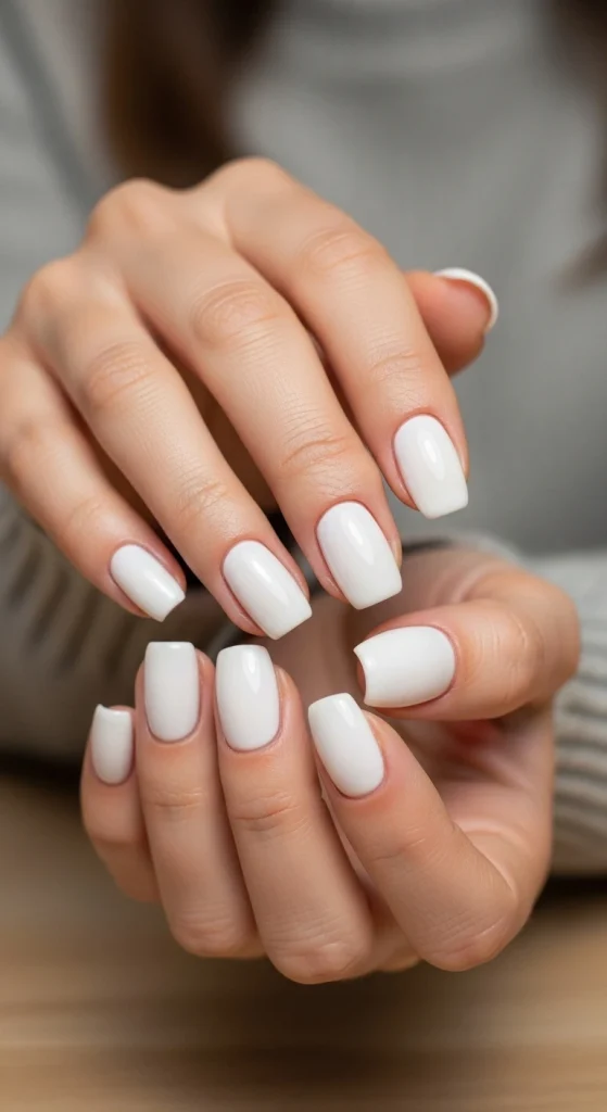Milky White Nails with Subtle Sheen