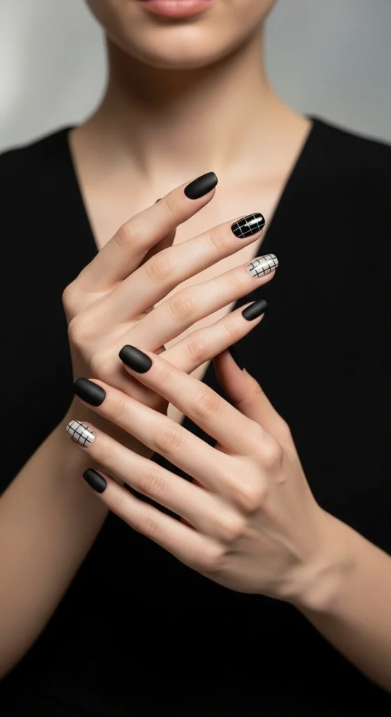 Minimalist Black Nails with Fine Grid