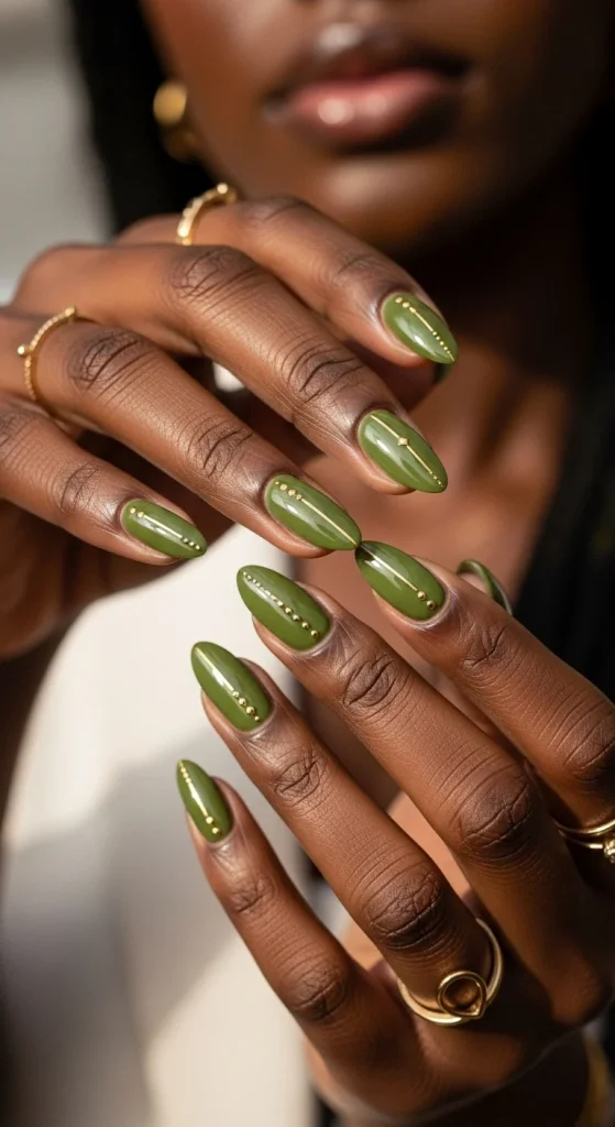 Olive Green with Gold Accents for Subtle Drama