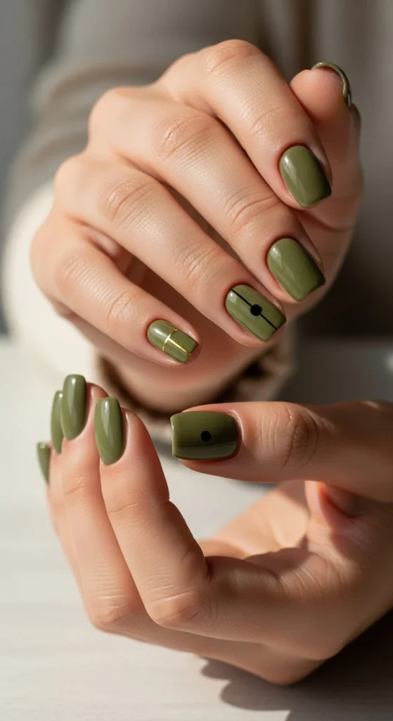 Olive Green with Minimal Art