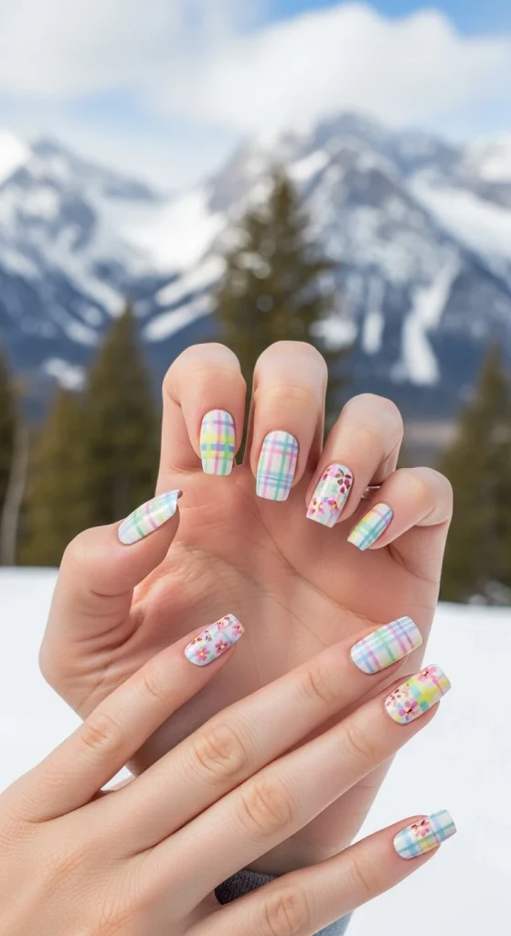 Pastel Plaid Nails with a Spring Twist
