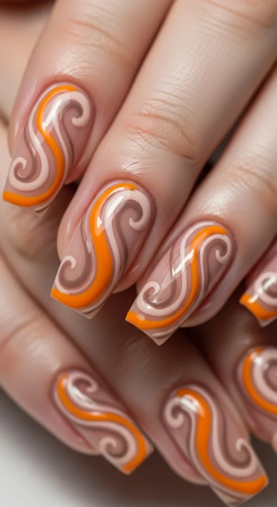 Pumpkin Orange and Nude Swirls for Seasonal Sophistication