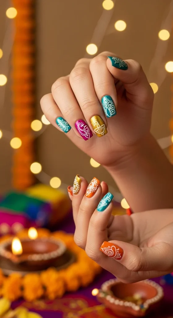 Rangoli-Inspired Patterns on Nails