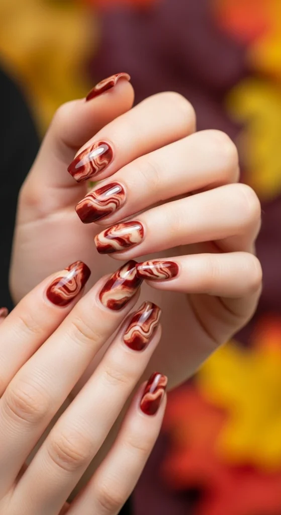 Rum Raisin Marble Nails