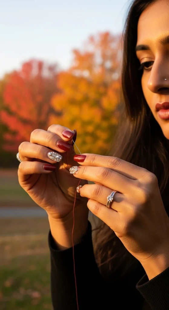 Rum Raisin Nails with Crystal Accents