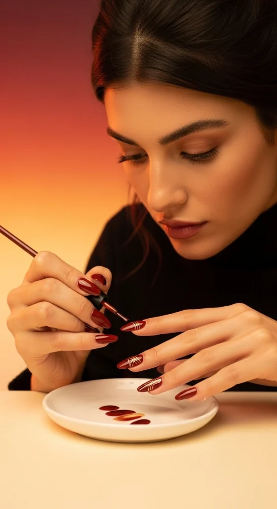 Rum Raisin Nails with Minimal Line Art