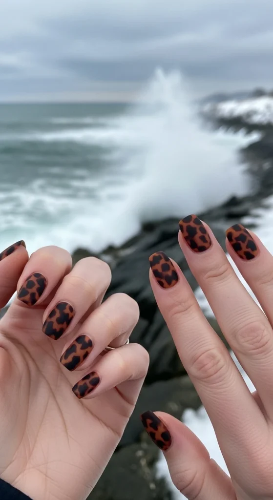 Short Matte Brown Tortoise Nails