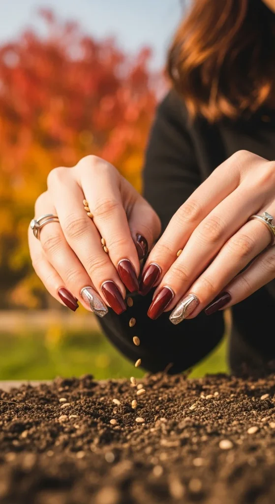 Silver-Accented Rum Raisin Nails