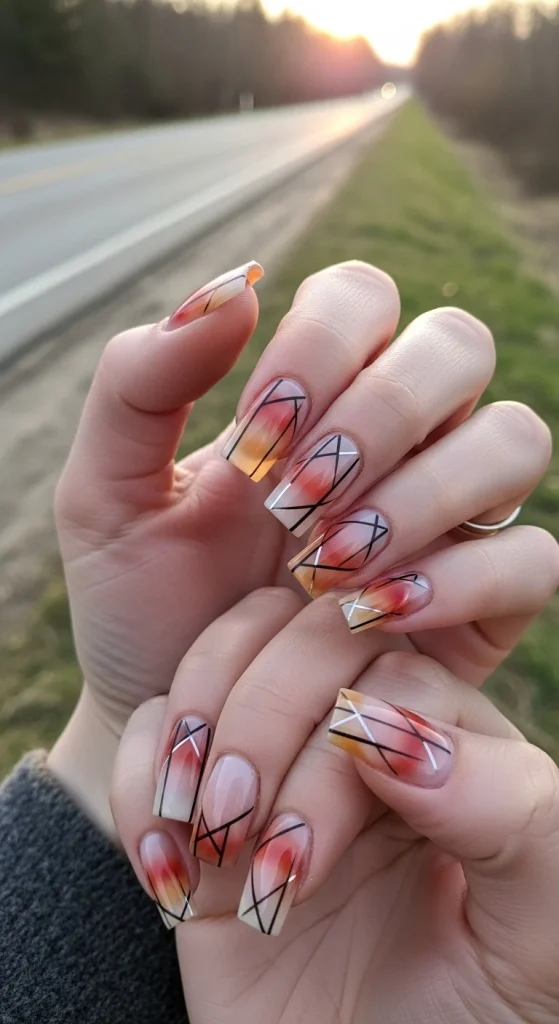 Square Aura Nails – Sleek Lines with a Cozy Glow