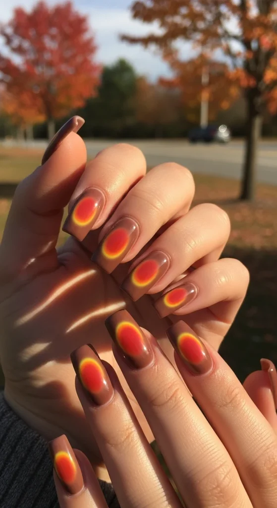 Tapered Square Aura Nails – Refined Edges with Autumn Warmth