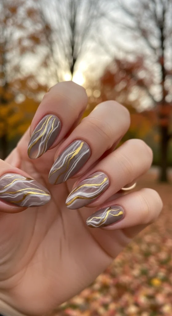 Taupe and Beige Marble Nails