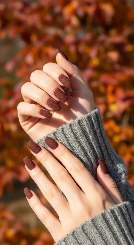 Textured Rum Raisin Nails with Velvet Finish