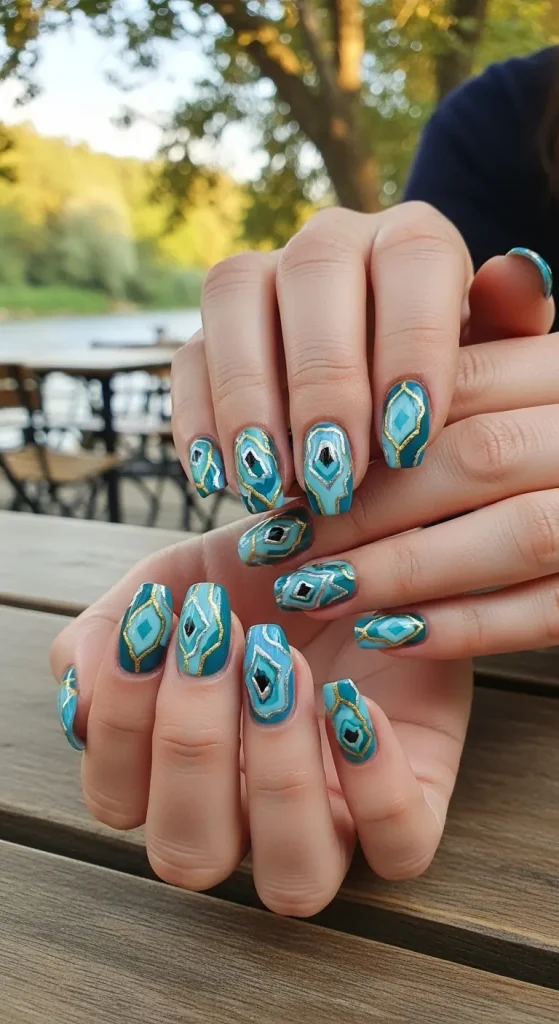Tiffany Blue Geode Nails