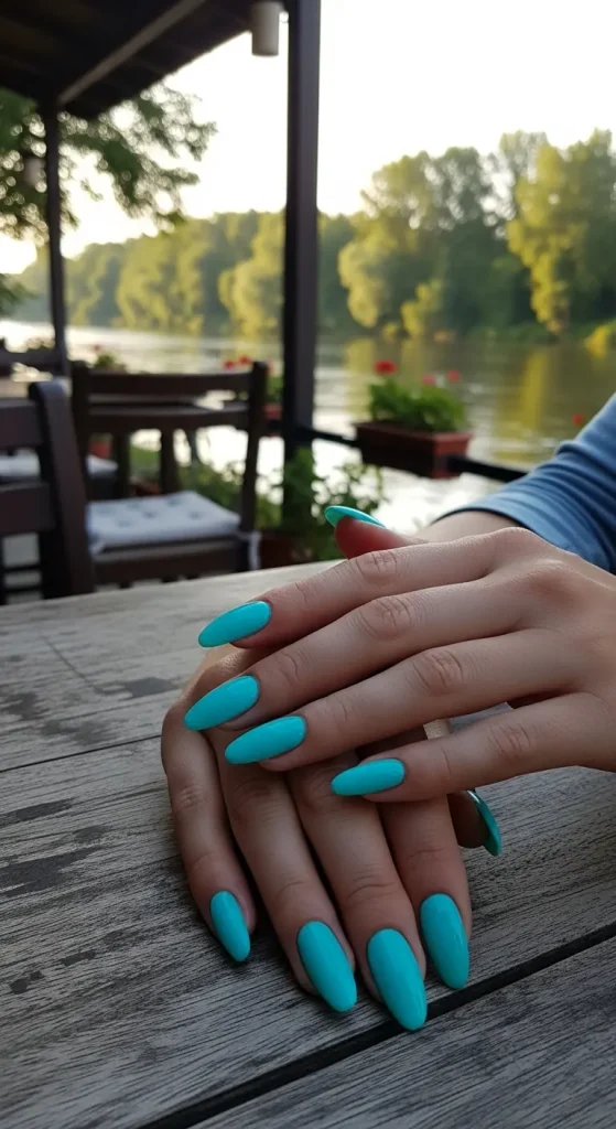 Tiffany Blue Neon Nails