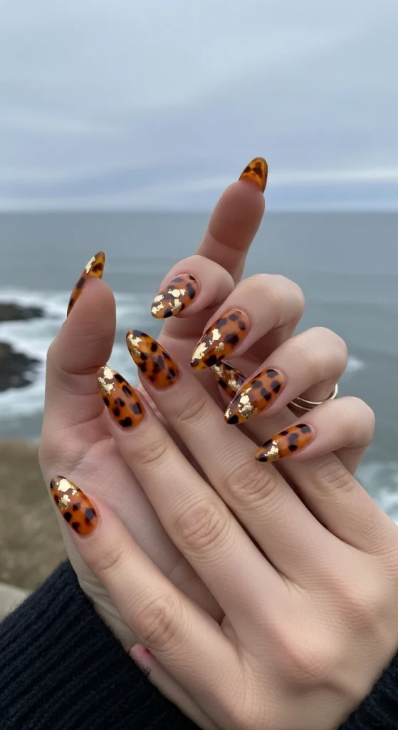Tortoise Nails with Gold Foil