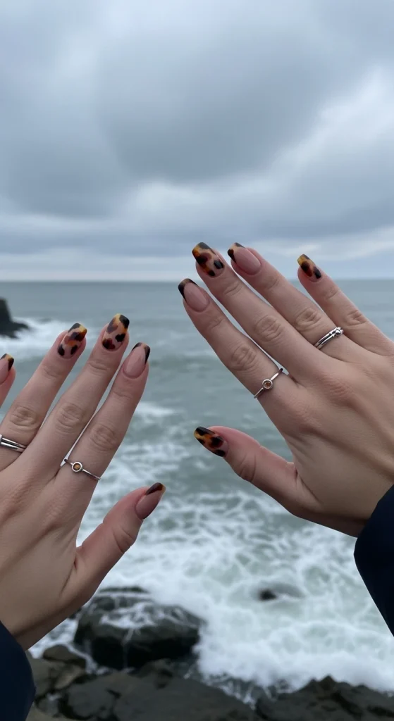 Tortoise Nails with Nude Accents