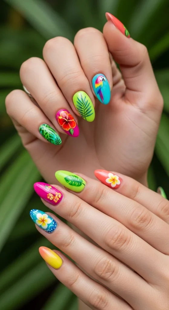 Tropical Floral Nail Art