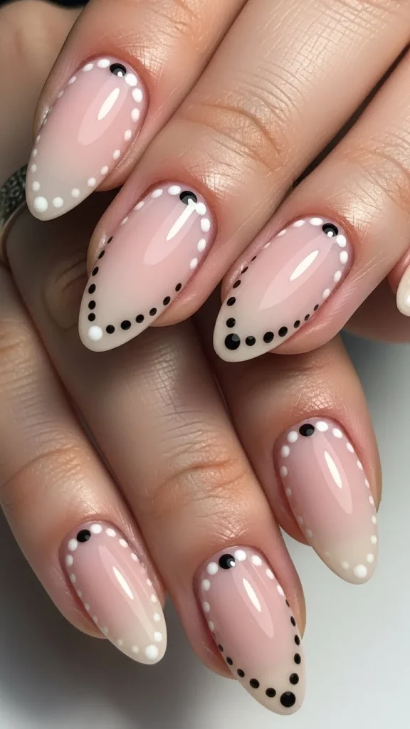 Almond Nails with Tiny Dots for a Cute Graphic Accent