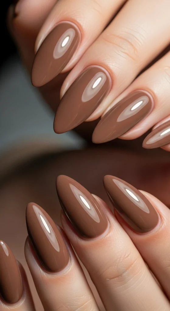 Almond-Shaped Neutral Brown Nails