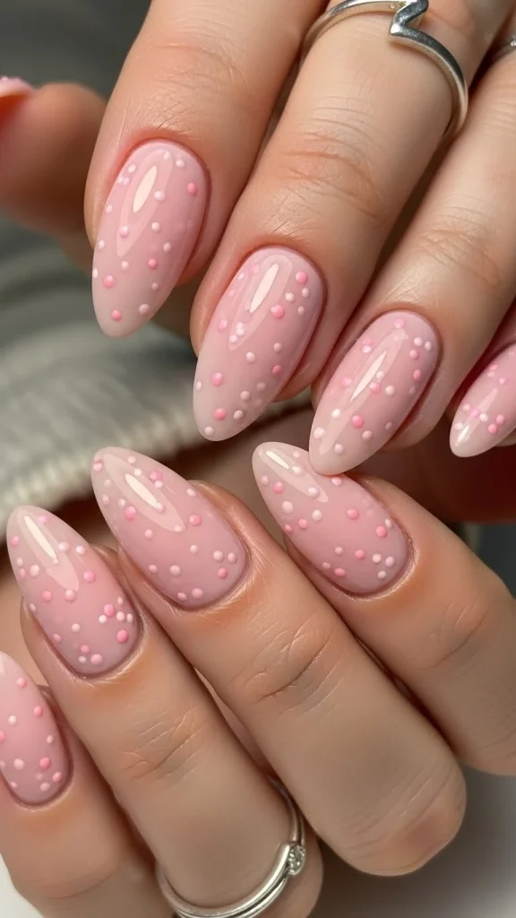 Baby Pink Micro-Dot Nails for a Soft Everyday Look