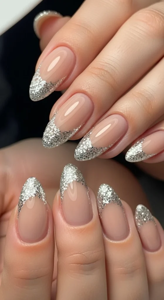 Beige and Silver Duo Nails for Subtle Sparkle