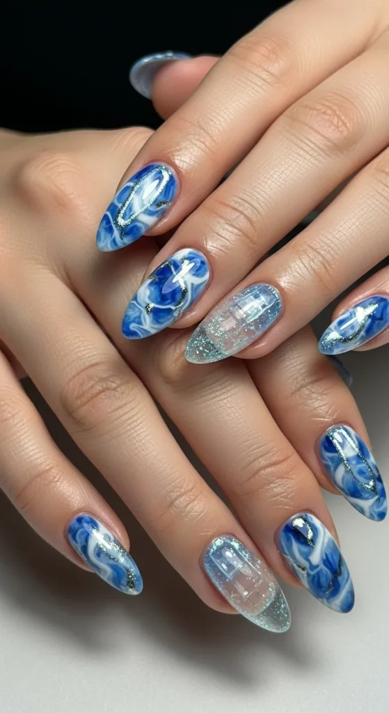 Blue Marble Ice Nails
