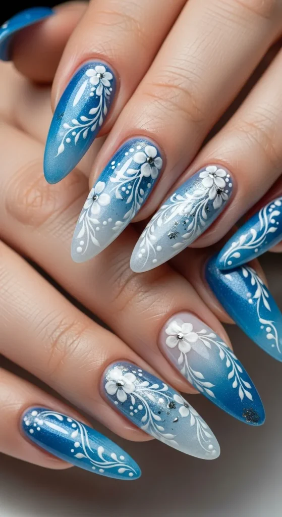 Blue Mist Gradient with Floral Accents