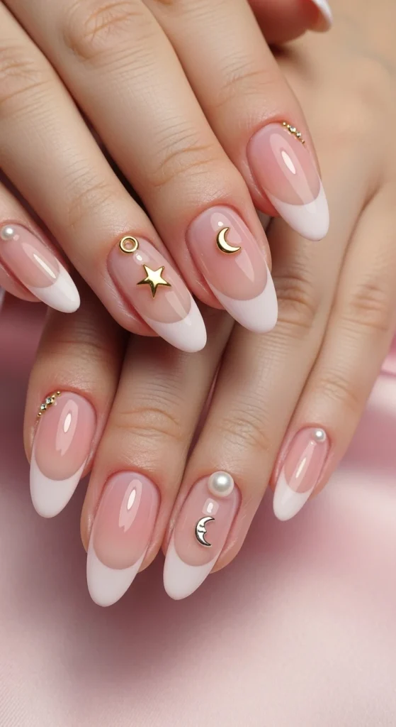 Blush Pink French Tips with Minimal Charms