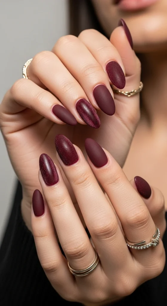 Burgundy Velvet Nails with a Rich Finish