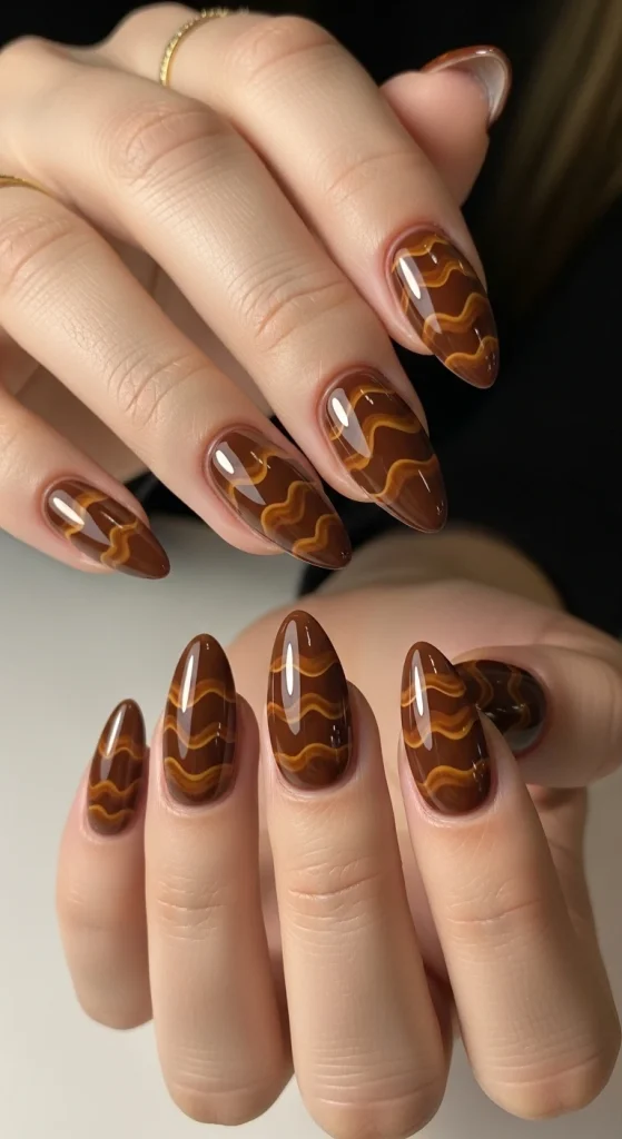 Chocolate Gloss Nails With Warm Caramel Reflection