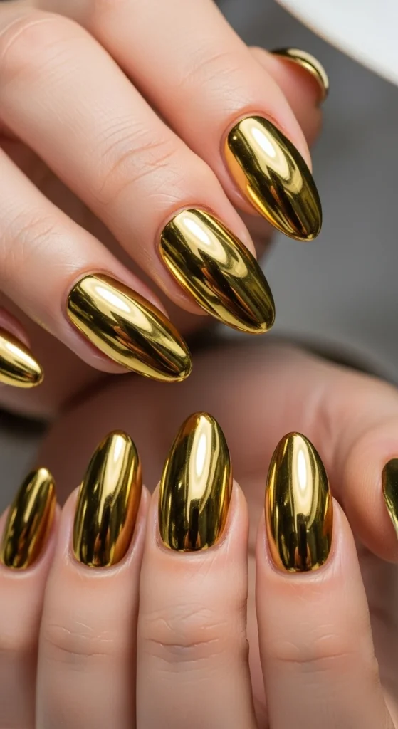 Classic Gold Chrome Nails for a Mirror Shine