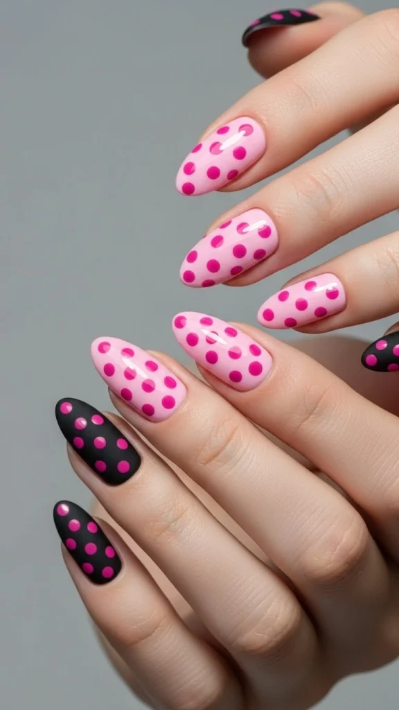 Classic Pink Polka Dot Nails with Modern Color Pairing