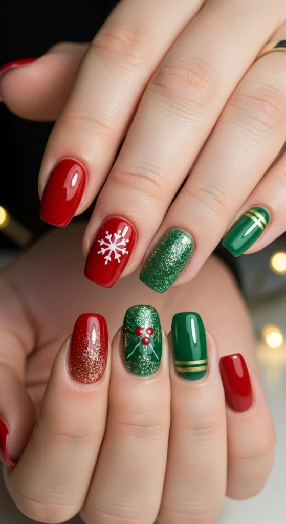 Classic Red and Green Nails
