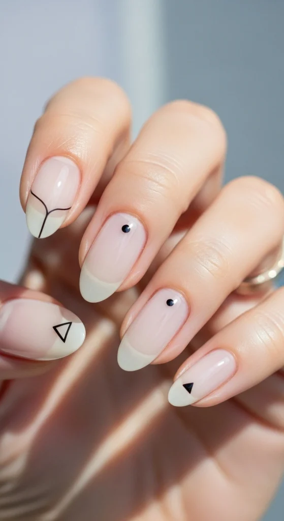Clear Nails with Minimalist Art