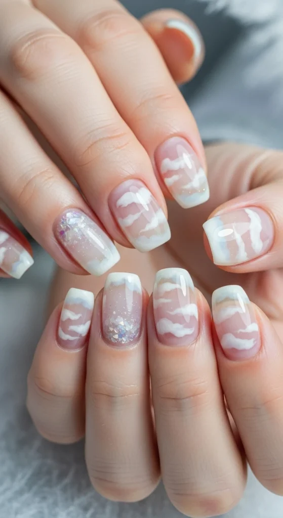 Cloudy Sheer Nails for a Light Winter Touch