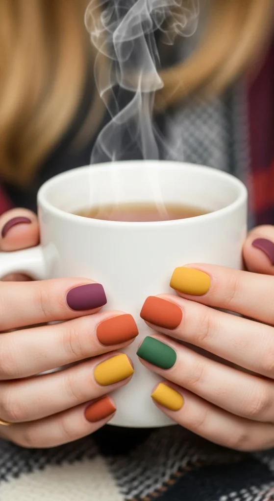 Cozy Soft-Matte Nails in Warm Winter Tones