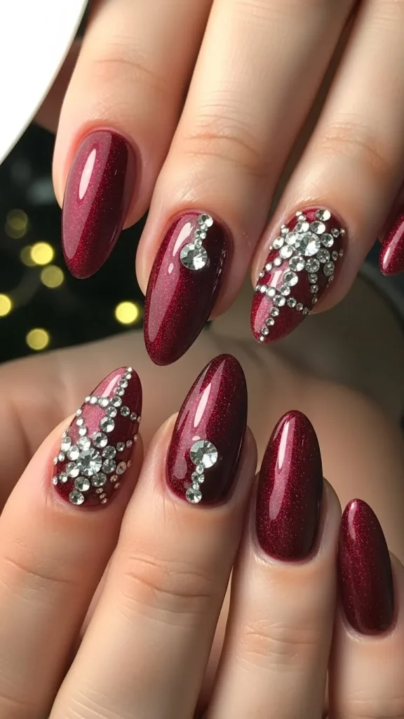 Crystal Accent Nails for Holiday Glamour