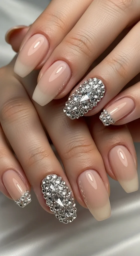 Crystal-Covered Accent Nails