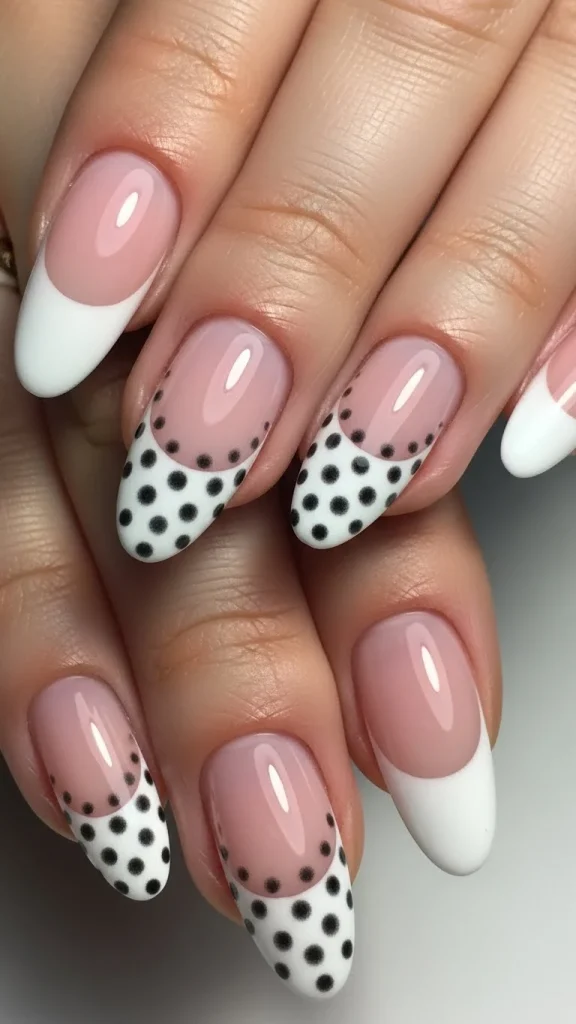 Elegant French Tips with Polka Dot Overlays