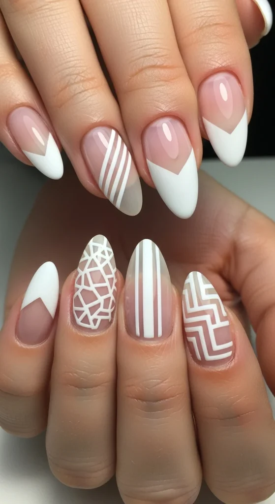 Geometric White Nail Art