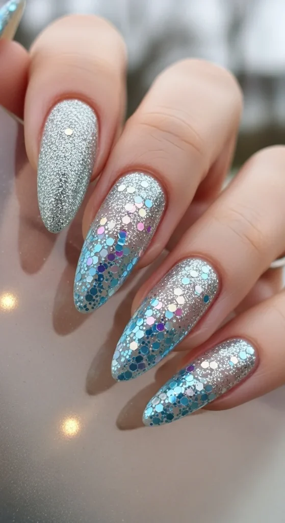 Glitter Gradient Nails for a Frosty Fade Effect