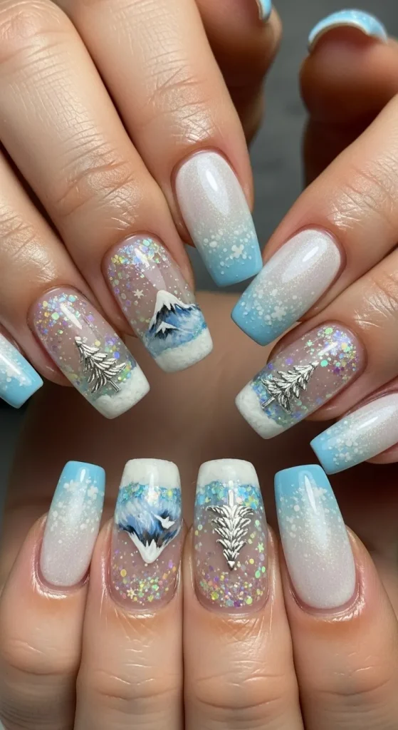 Glittery Snow Globe Nails